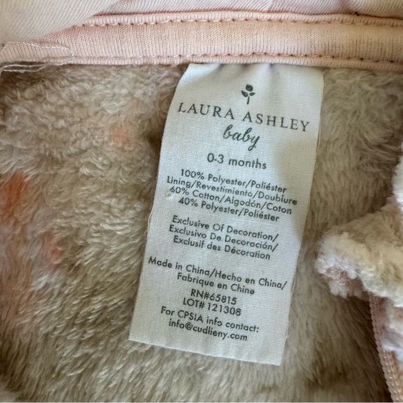 Laura Ashley Baby Girl Floral plush Hooded Coveralls Suit Pink 0-3M - Picture 3 of 3